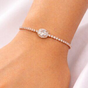 Oval-Cut Cubic Zirconia Friendship Slider Bracelet Rose Gold Toned NWT